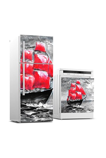 StickerArt Buzdolabı ve Bulaşık Makinası Beyaz Eşya Sticker Kaplama Kırmızı Y...