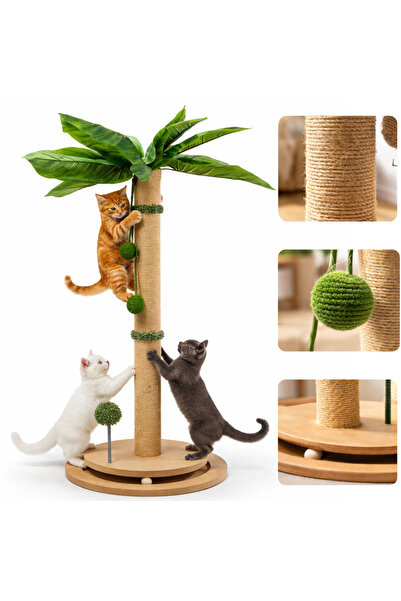 OEM Ansamblu joaca pisici Miau Miau palmier 84 cm, stalp sisal, baza MDF, bil...