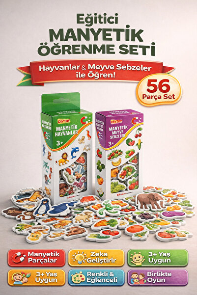 YILDIRIM OYUNCAK Eğitici Manyetik Meyve Sebzeler Ve Hayvanlar Toplam 56 Parça...