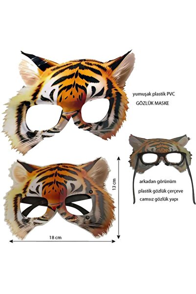 partidolu Gösteri İçin PVC Plastik Kaplan Çocuk Hayvan Gözlüğü Maskesi 1 Adet