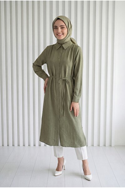 BENAHOLL Sidre Omuz Pileli Raporlu Jakar Tunik-AS5951 Yeşil