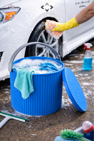 LİGROUND Yuvarlak Temizlik ve Düzenleme Kovası Çok Amaçlı Kulplu Kapaklı Oto ...