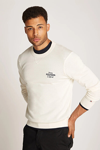 Tommy Hilfiger Graphic Cotton Crew Men's Cream Sweatshirt Mw0Mw38336Z00