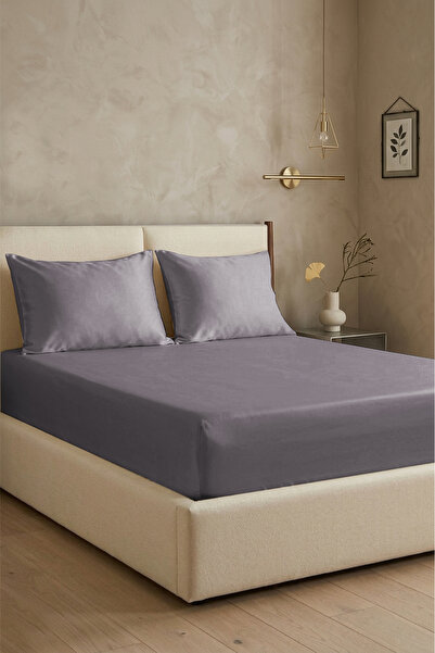 First Choice 100% Cotton Satin 200 Tc (80 Thread) Fitted Sheet Set Light Gray