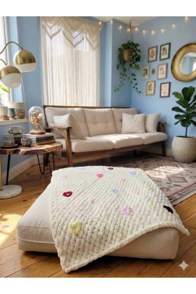 ARTTMACRAME Puffy Colorful Heart Baby Blanket 100*100 cm