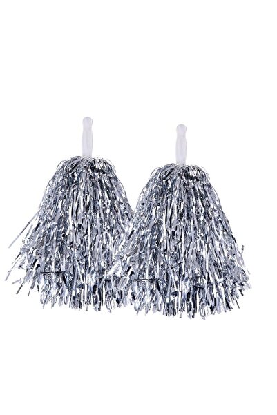 partidolu 1 Çift ( 2 Adet ) 25 cm Parlak Gümüş Renk 23 Nisan Gösteri Ponponu ...