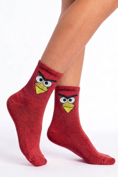 Esinti جوارب بتصميم الطيور الغاضبة - باللون الأحمر