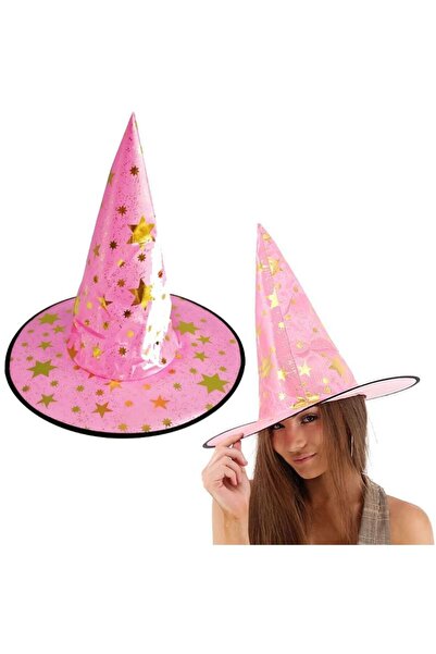 partidolu Καπέλο μάγισσας με αστεράκι ροζ χρώμα 1 τεμάχιο Αποκριάτικο ενηλίκων