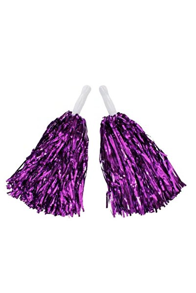 partidolu 1 Çift (2 Adet) 25 cm Parlak Mor Renk 23 Nisan Gösteri Ponponu 30 gr