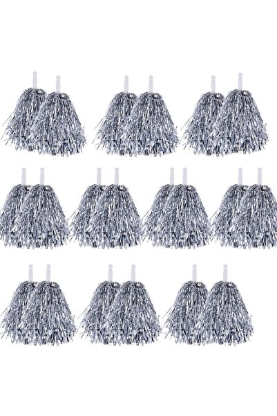 partidolu 10 Çift (20 Adet) 25 cm Parlak Gümüş Renk 23 Nisan Gösteri Ponponu ...