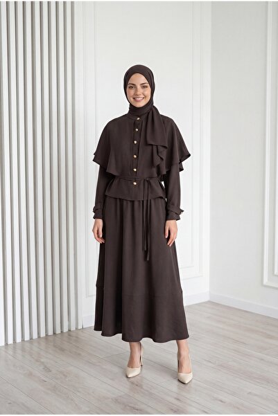 BENAHOLL Σετ φούστας και κάπας με χρυσά κουμπιά Selke-EN828 Καφέ