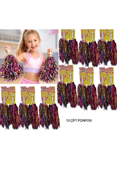 partidolu 10 Çift (20 Adet) 25 cm Karışık Renk 23 Nisan Gösteri Ponponu 25 gr
