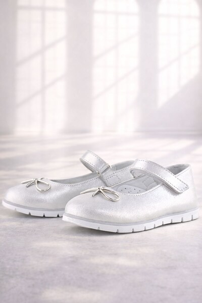 Rakerplus Справжня шкіра Срібна стрічка на липучці Детальні балетки для дівчаток