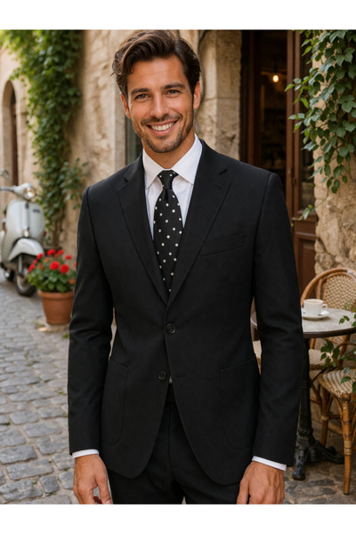 Sergio Ferraro سترة رياضية سوداء كلاسيكية على الطراز الإيطالي S قصة ضيقة للرجال