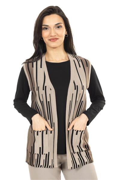 Mutlu City Kadın Orta Yaş ve Üzeri Triko Örgü Düğmesiz Cepli Rahat Kalıp Piya...