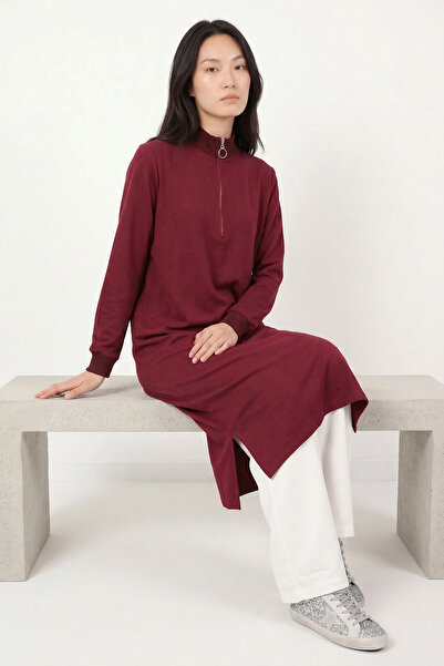 puyeni İki İplik Dik Yaka Fermuarlı Uzun Tunik