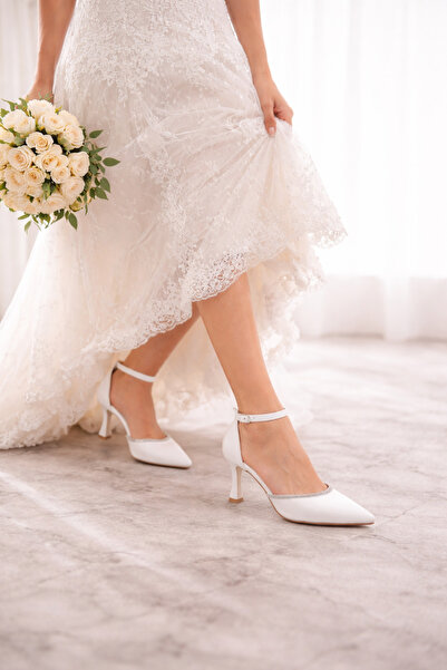 RİVONNA Γυναικεία Λευκά Νυφικά Παπούτσια με Τακούνι για Γάμο C551