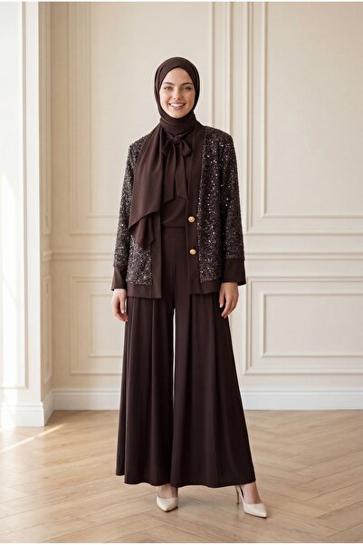 BENAHOLL Σετ Παντελονιού και Διχτυωτού Σακάκι Μπουχάρα-GA829 Καφέ