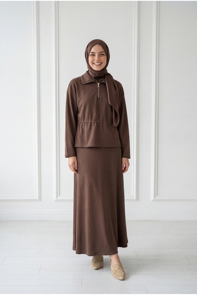 BENAHOLL Σετ Ilgaz με μισό φερμουάρ και φούστα με σούρες στα πλαϊνά - MF1874 ...