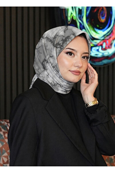 AFVENTE Mermer Desen Füme Soft Pamuk Eşarp