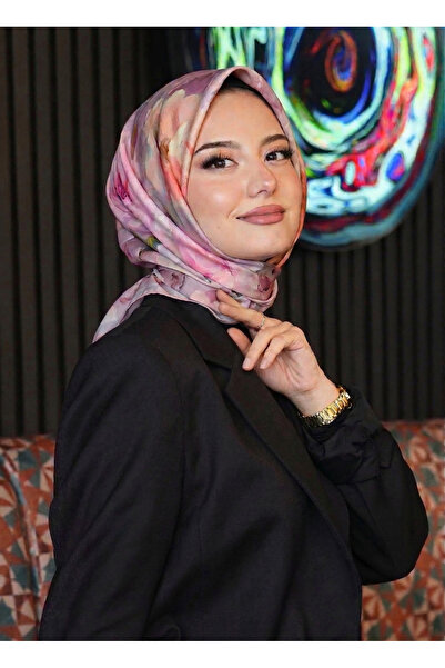 AFVENTE Μαλακό βαμβακερό κασκόλ με ροζ σχέδιο τριαντάφυλλου