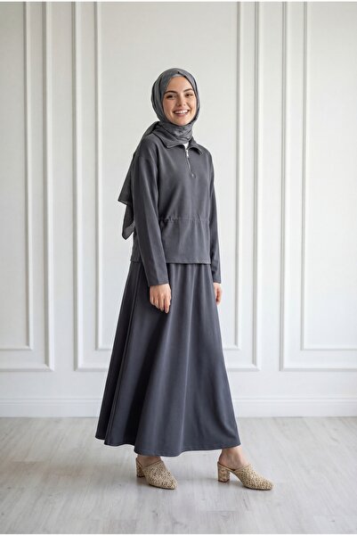 BENAHOLL Σετ Ilgaz με μισό φερμουάρ και φούστα με σούρες στα πλαϊνά - MF1874 ...