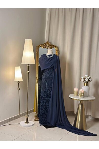 vanus fashion 6480-فستان كحلي فاخر بلمسة ملكية