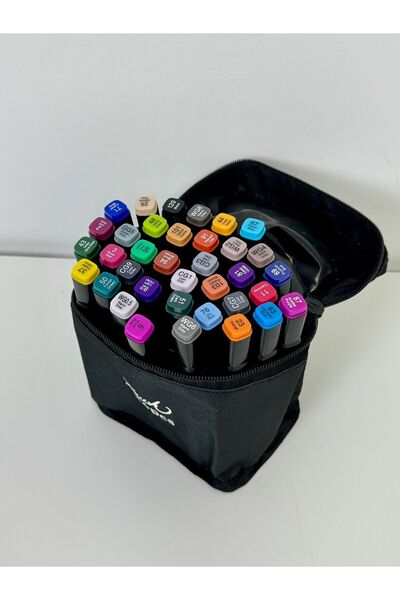 OEM Set 36 Markere Colorate Profesionale cu 2 Vârfuri (Subțire și Gros Înclinat) + Geantă de Depozitare