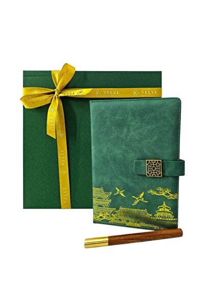 velve Set Oriental Notebook, cu agenda si pix, in cutie eleganta, Verde