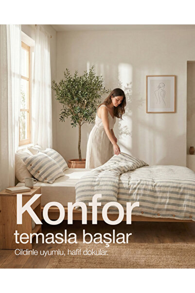 Gabi Gabrielle Aura Pamuk Müslin Çizgili Desenli Nevresim Takımı