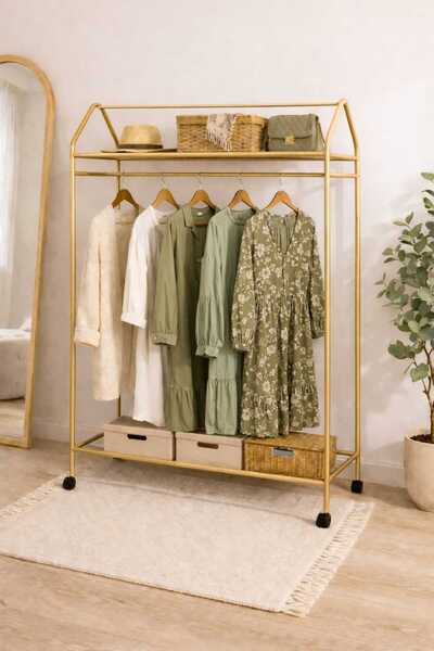 Metallica Concept Tekerlekli Home Hanger Askılık Ayaklı Askılık Gold