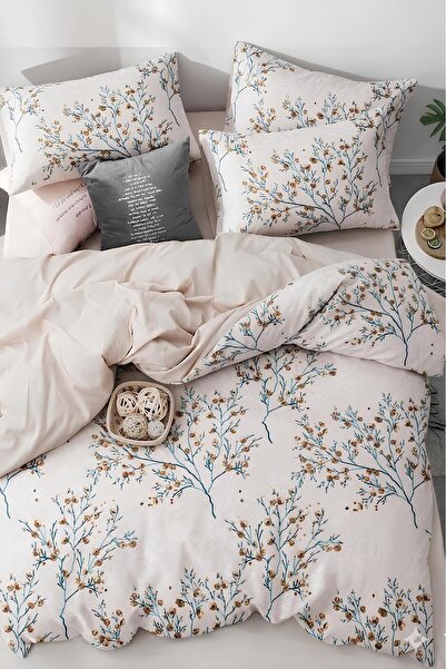 İQON Lastikli Çarşaflı Nevresim Takımı Çift Kişilik Blossom Bej