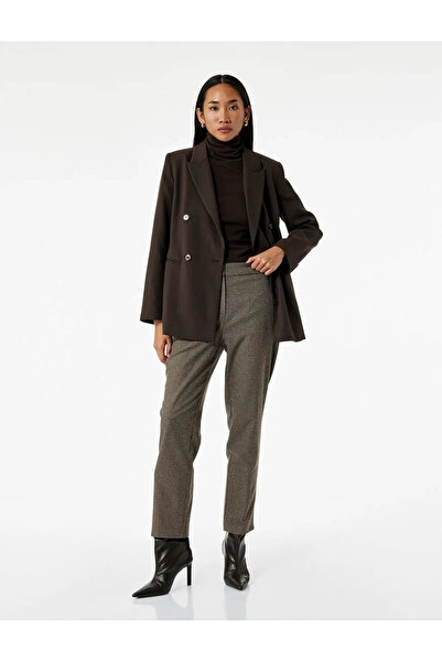 Koton Regular Fit Normal Waist καρό καφέ γυναικείο παντελόνι 6WAK40111UW