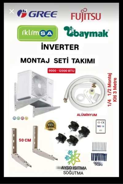 Ayso Isıtma Soğutma Klima Montaj Seti 9000 12000 Btu İnvertör On-Off Uygun Al...