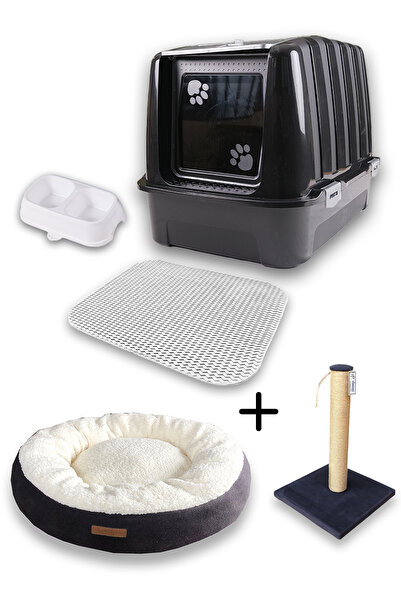 Kurtbay Şekil Lüks Kapalı Kedi Tuvaleti Yatak Tırmalama Paspas Mama Kabı Kedi...