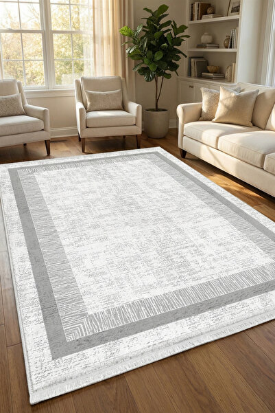 VOPTEKS Gri Halı Salon Halısı Makinede Yıkanabilir Halı Kaymaz Taban Halı