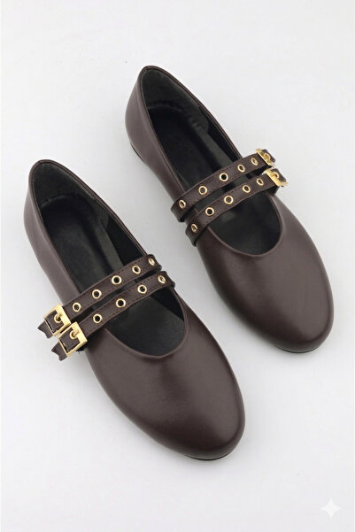 moon glow Balerini Bitter Brown Balerini cu cataramă dublă pentru femei |   Z...