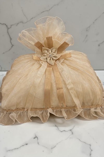 AYHANHOME Saten Bohça İşleme Güllü Bohça Süslü Söz Nişan Hurcu Çeyizlik 50x40