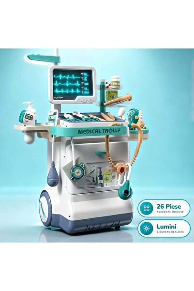 Timebox Set de doctor pentru copii, 26 de piese, masă de operație, lumini/sun...
