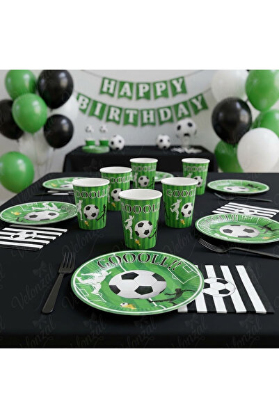 VELONZAL Futbol Temalı Parti & Kutlama-Doğum Günü Sofra Seti-Tabak-Bardak-Peç...