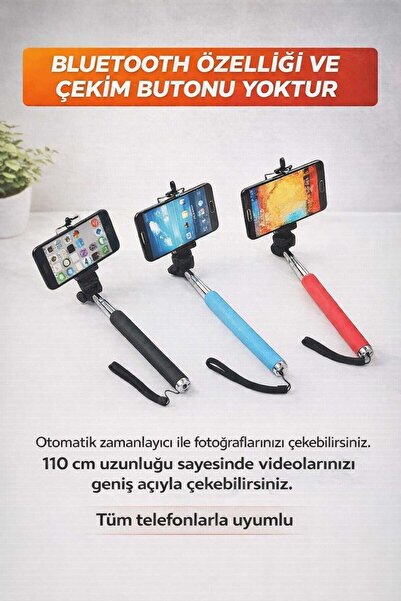 ASG Selfie Çubuğu ve Tripod bağlantı Aparatı (BLUETOOTH SUZ) 180 Derece Döneb...
