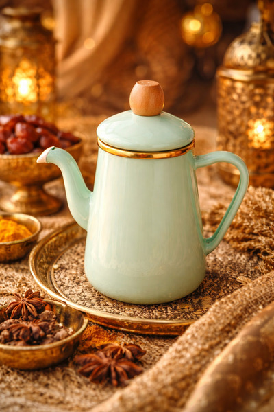 EBRULİEMAYE Mint Vintage Dekoratif emaye kahve demliği 1 litre sütlük ibrik y...