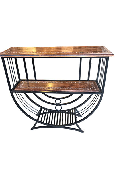 Otantik Çarşı Eskitme Ahşap Ferforje Vitrin Raf 80x25x75 cm. dir.