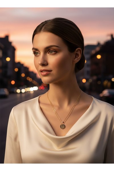 FASHİON JEWELRY قلادة عين الشر المعدنية الذهبية Ayetelkursi