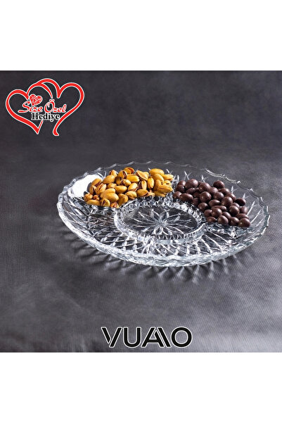 VUAO طبق تقديم مقسم 30 سم × 20 سم - طبق تقديم زجاجي عالي الجودة بخمسة أقسام -...