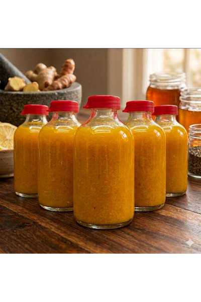 junibeliw 6 Pieces Paşabahçe Glass Ginger Shot Detox Bottle Leak-Proof Red Li...