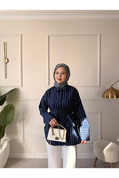 ensade Σχεδιαστική Καρφίτσα Με λεπτομέρεια ζώνης Ριγέ Πουκάμισο