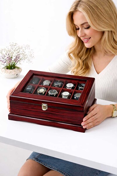 Tekir Store evinizi güzelleştirin صندوق ساعات خشبي مكون من 15 قسمًا، صندوق تخ...