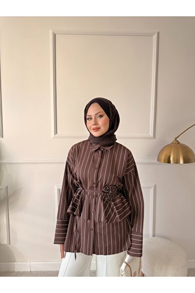 ensade Broșă de design detaliu la curea cu dungi Cămașă