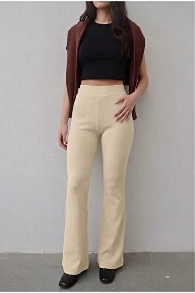 A&O Style بنطلون نسائي مريح ذو خصر مرتفع واسع من الأسفل على الطراز الإسباني